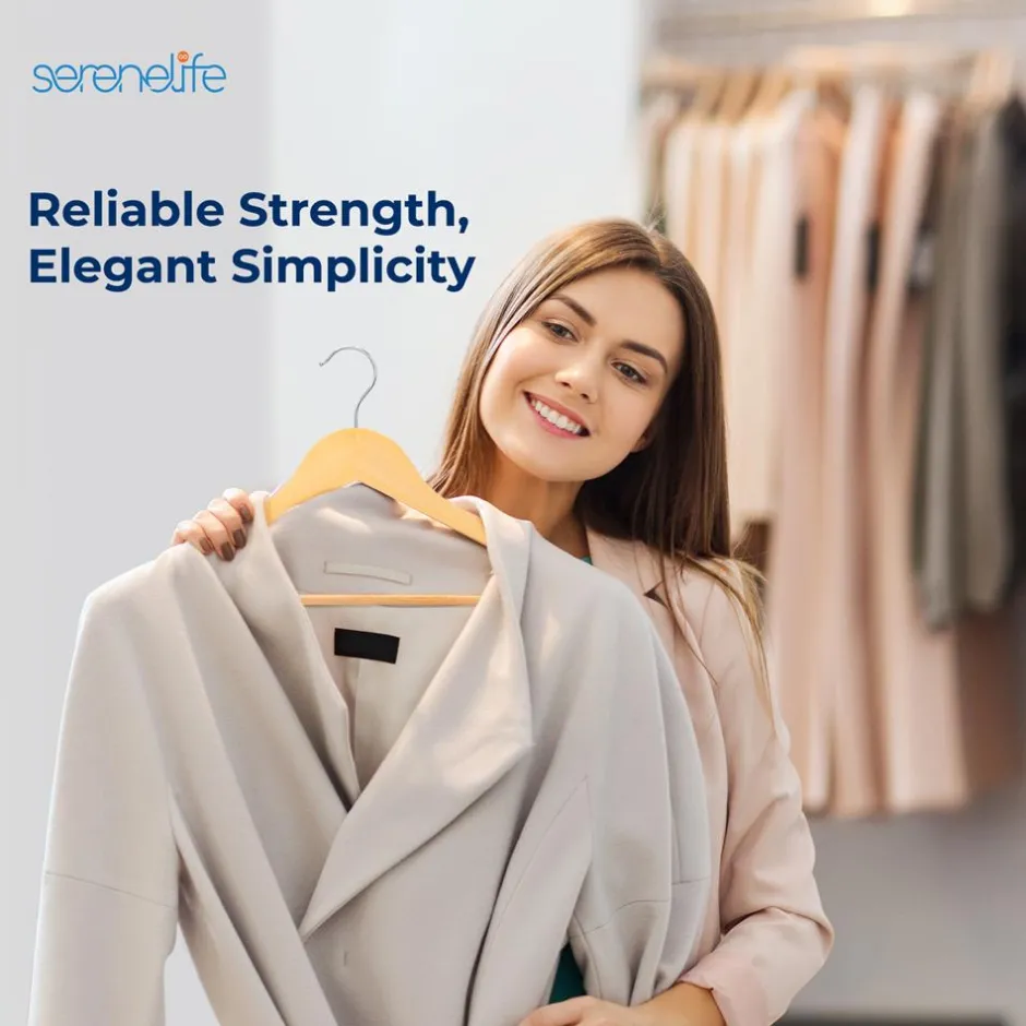 10-Pack Wooden Coat Hangers - Durable, Space-Saving, 360° Swivel Hook Natural<SereneLife