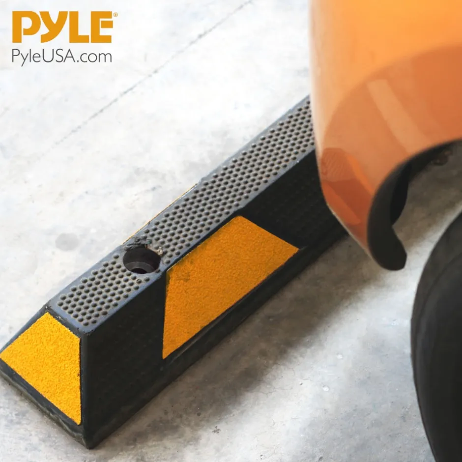 Parking Curb Stopper, Protects Bumpers, Heavy-Duty Rubber, Yellow Strips<Pyle Discount