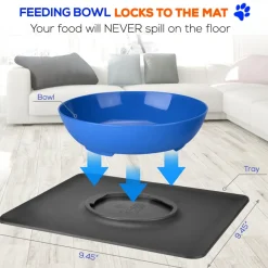 Pet Bowl & Mat Set, Mess-Free Feeding, Non-Slip, Easy Clean, Blue<SereneLife Sale