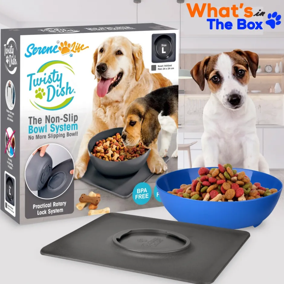Pet Bowl & Mat Set, Mess-Free Feeding, Non-Slip, Easy Clean, Blue<SereneLife Sale