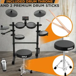 7-Piece Electric Drum Set, MIDI Support, Roll-Up Design, Portable<Pyle
