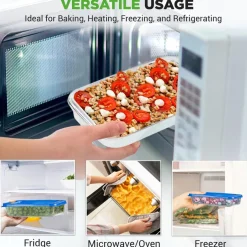 8-Piece Glass Bakeware Set, Stackable, Borosilicate, Blue Lids<NutriChef Online