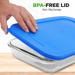 8-Piece Glass Bakeware Set, Stackable, Borosilicate, Blue Lids<NutriChef Online