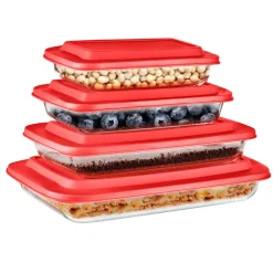 8-Piece Glass Baking Dish Set - Oven Safe, Borosilicate, Red<SereneLife Sale