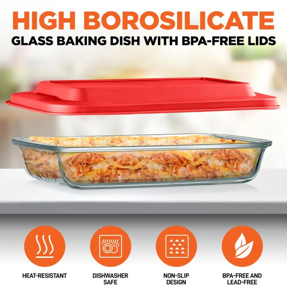 8-Piece Glass Baking Dish Set - Oven Safe, Borosilicate, Red<SereneLife Sale