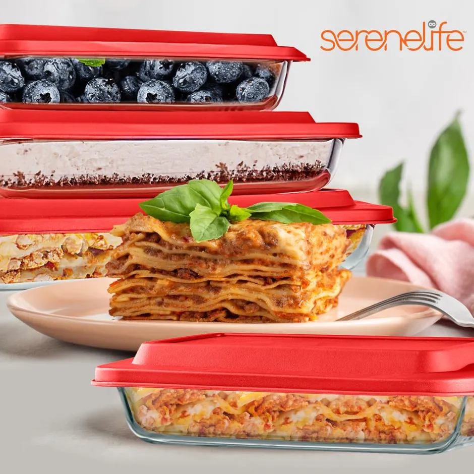 8-Piece Glass Baking Dish Set - Oven Safe, Borosilicate, Red<SereneLife Sale