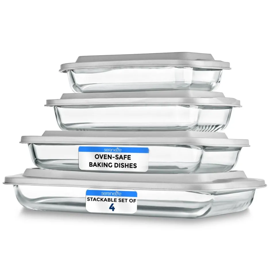 8-Piece Glass Baking Dish Set - Oven Safe, Borosilicate, White<SereneLife Online