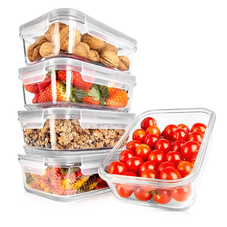 10-Piece Glass Food Storage Set, Leak-Proof, Borosilicate, Gray<NutriChef New