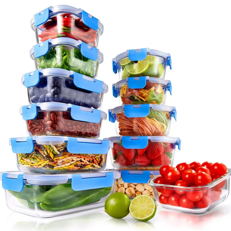 24-Piece Glass Food Storage Set, Airtight Leak-Proof, Blue<NutriChef Sale