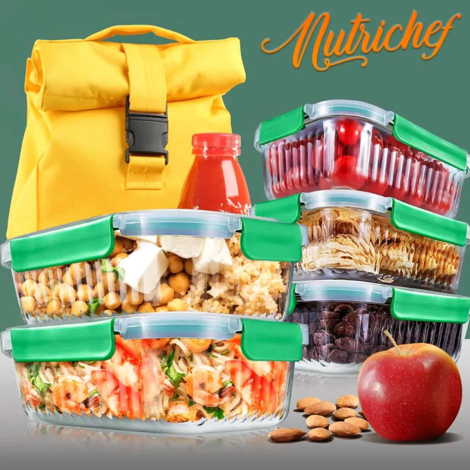 10-Piece Glass Food Storage Set - Leakproof Airtight Lids, Oven Safe<NutriChef Clearance
