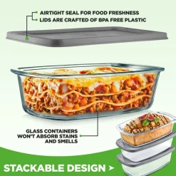 6-Piece Glass Loaf Pan Set - Airtight Lids, Stackable, Oven Safe, Clear<NutriChef Outlet