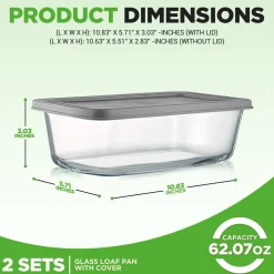 4-Piece Glass Loaf Pan Set, Airtight, High Borosilicate, Clear<NutriChef