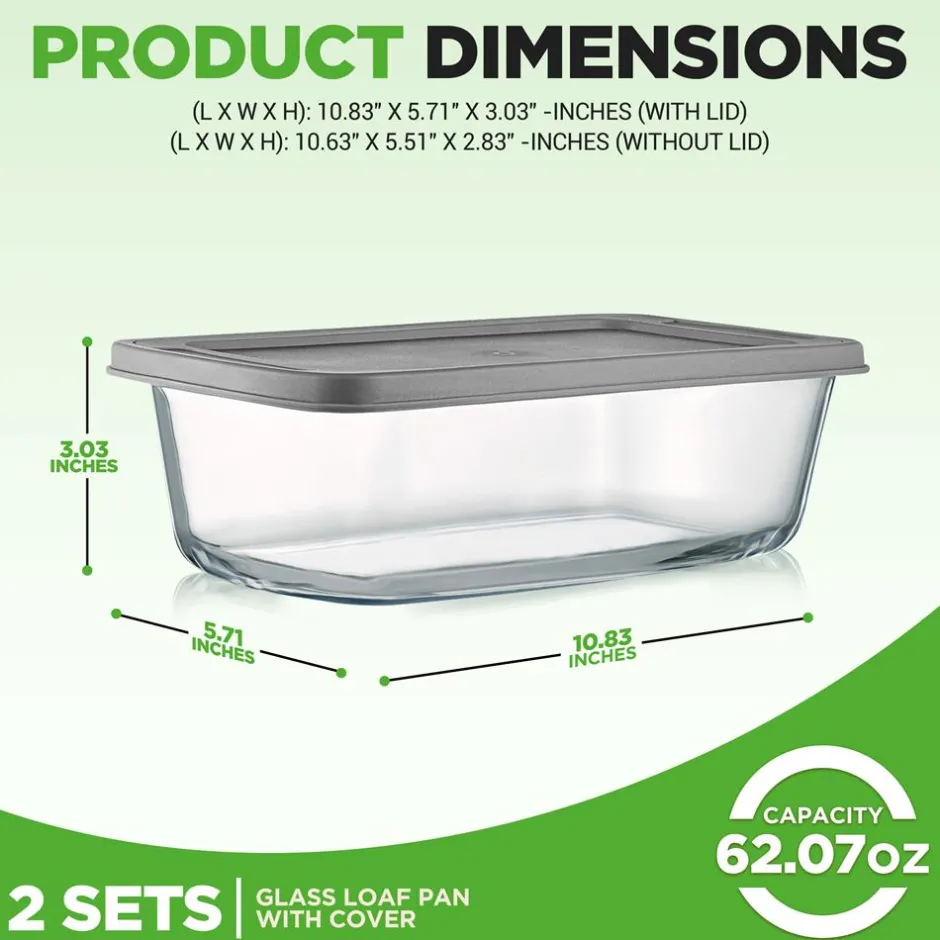 4-Piece Glass Loaf Pan Set, Airtight, High Borosilicate, Clear<NutriChef
