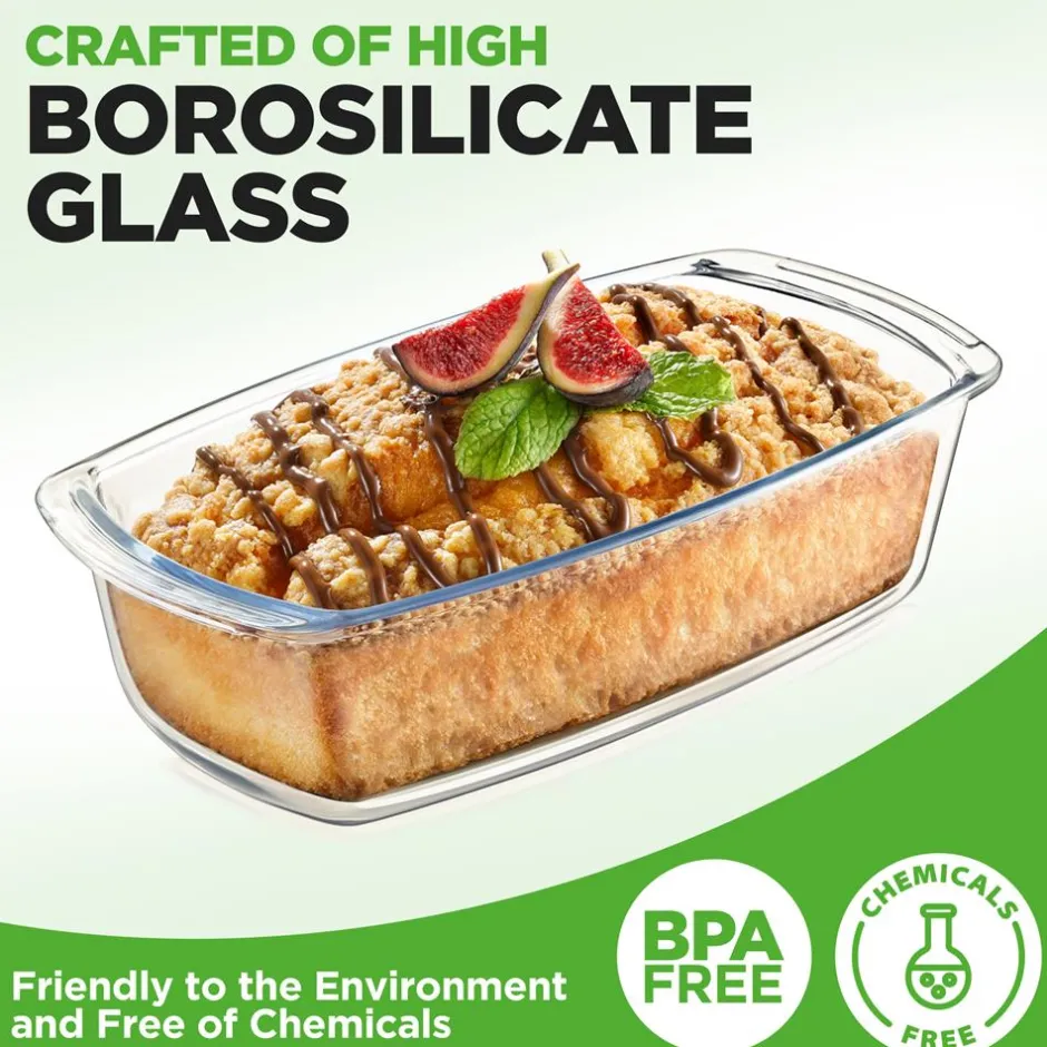 4-Piece Glass Loaf Pan Set, Airtight, High Borosilicate, Clear<NutriChef