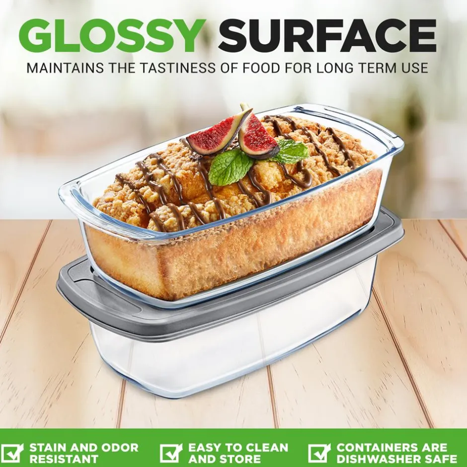 4-Piece Glass Loaf Pan Set, Airtight, High Borosilicate, Clear<NutriChef
