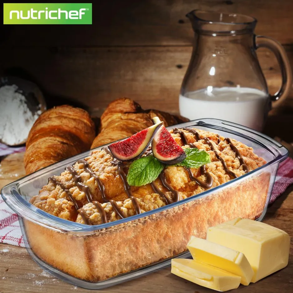 4-Piece Glass Loaf Pan Set, Airtight, High Borosilicate, Clear<NutriChef