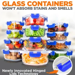 24-Piece Glass Storage Set, Leak-Proof, High Borosilicate, Blue<SereneLife Sale