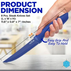 8-Piece Kitchen Knife Set - Long-Lasting Stainless Steel Blades, Blue<NutriChef Best