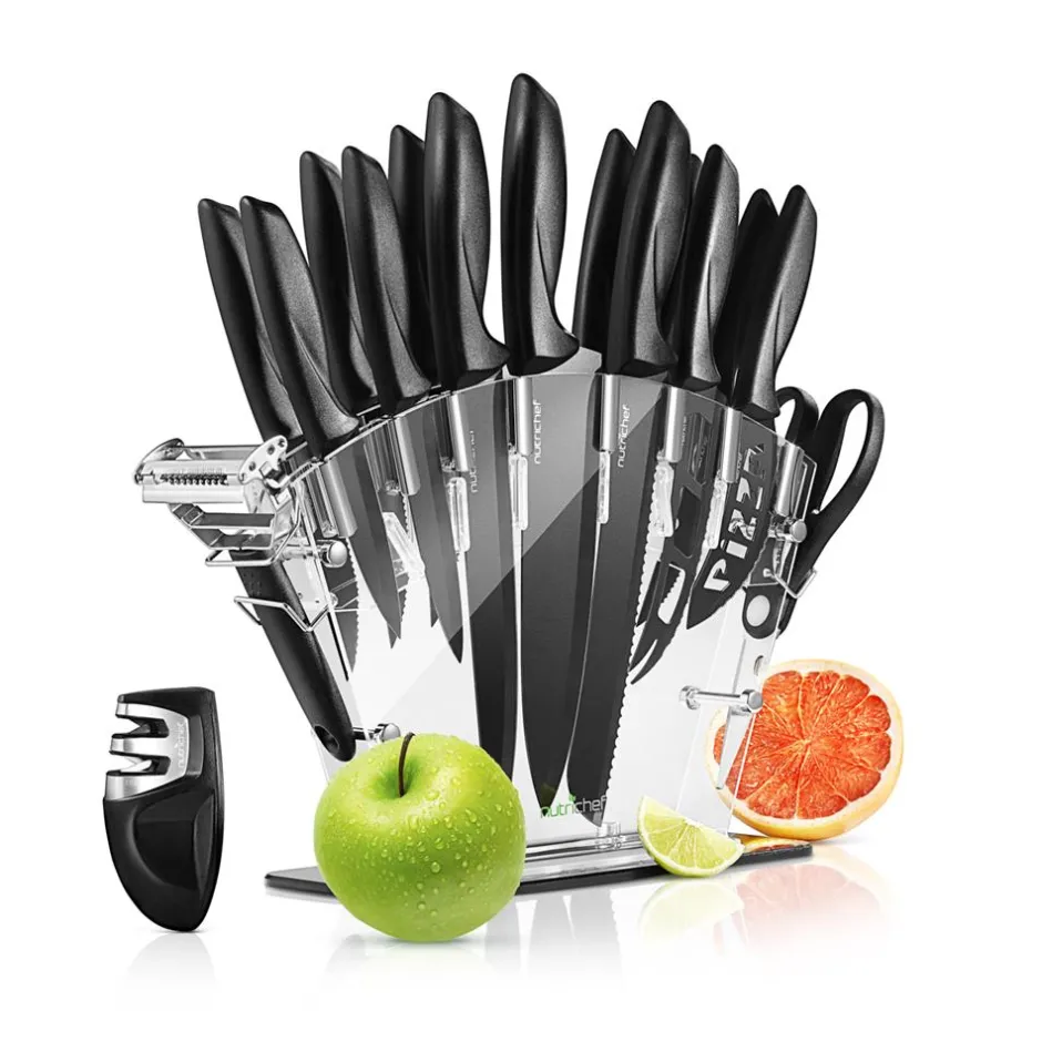 17-Piece Kitchen Knife Set - Precision Cutting - Stainless Steel - Acrylic Stand<NutriChef Hot