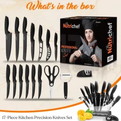 17-Piece Kitchen Knife Set - Precision Cutting - Stainless Steel - Acrylic Stand<NutriChef Hot