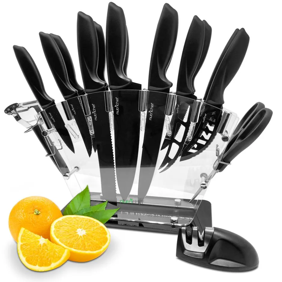 17-Piece Kitchen Knife Set - Precision Cutting - Stainless Steel - Acrylic Stand<NutriChef Hot