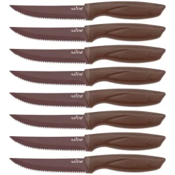 8-Piece Kitchen Knife Set - Long-Lasting Sharpness, Non-stick, Brown<NutriChef New