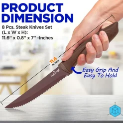 8-Piece Kitchen Knife Set - Long-Lasting Sharpness, Non-stick, Brown<NutriChef New