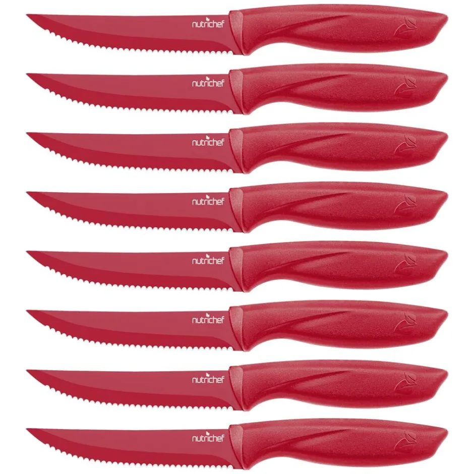 8-Piece Kitchen Knife Set, Unbreakable Stainless Steel, Red<NutriChef