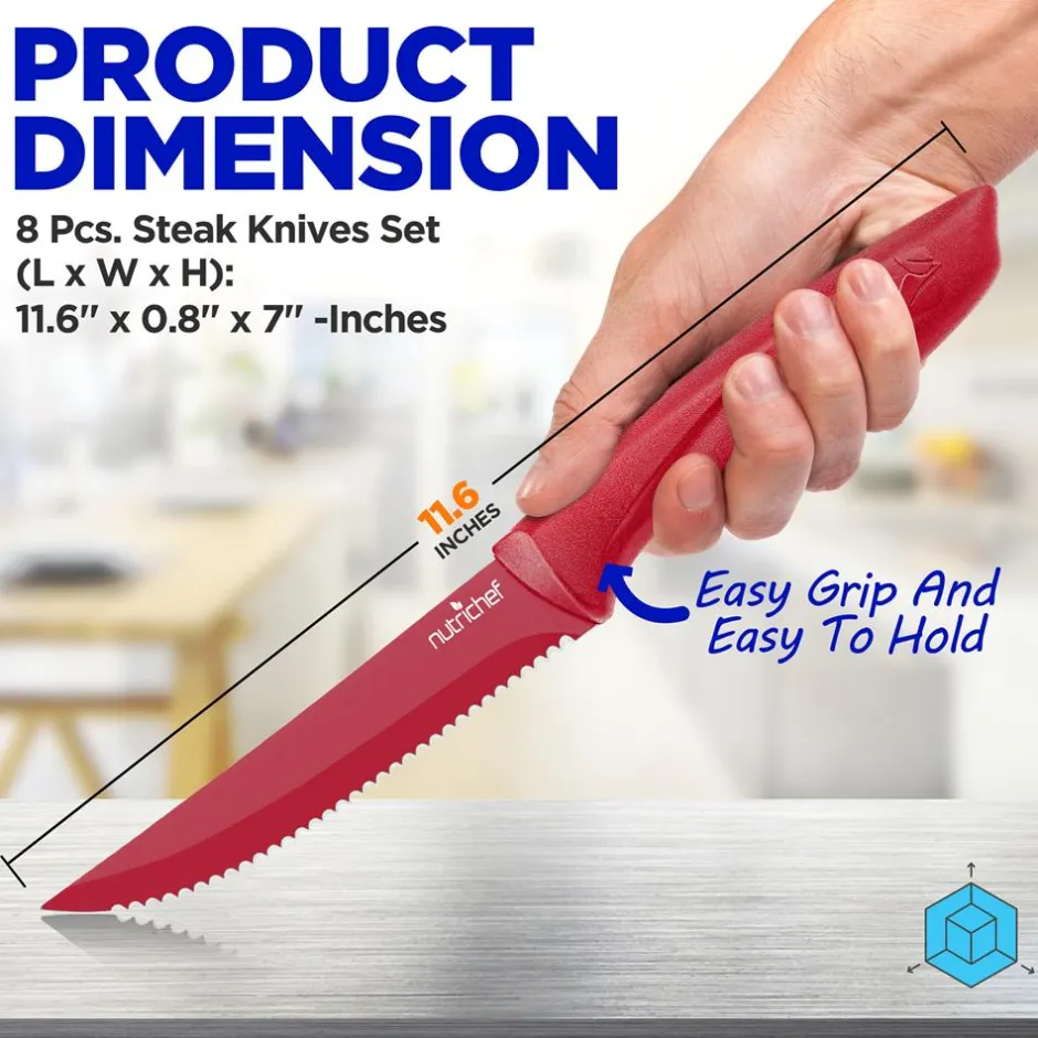 8-Piece Kitchen Knife Set, Unbreakable Stainless Steel, Red<NutriChef