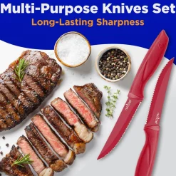 8-Piece Kitchen Knife Set, Unbreakable Stainless Steel, Red<NutriChef