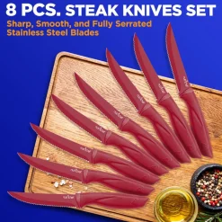 8-Piece Kitchen Knife Set, Unbreakable Stainless Steel, Red<NutriChef