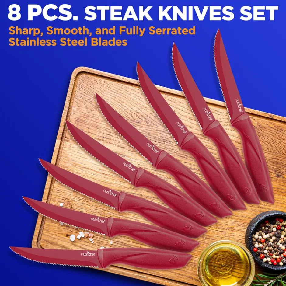8-Piece Kitchen Knife Set, Unbreakable Stainless Steel, Red<NutriChef