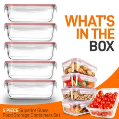 10-Piece Leakproof Glass Containers Set, Freezer-to-Oven Safe, Red<NutriChef