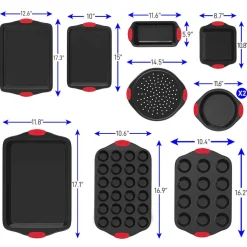 10-Piece Nonstick Bakeware Set, Easy Clean Carbon Steel, Red Handles<NutriChef Discount