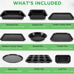10-Piece Nonstick Bakeware Set - Easy Release Carbon Steel, Gray<NutriChef Clearance