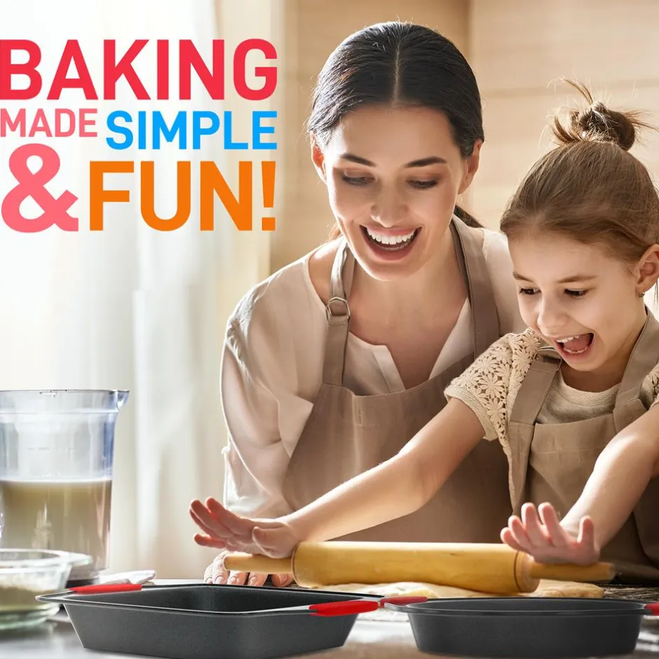 8-Piece Nonstick Bakeware Set, Carbon Steel, Red Silicone Handles<NutriChef Discount