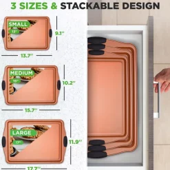 3-Piece Nonstick Bakeware Set - Flexible Carbon Steel, Silicone Handles<NutriChef Hot