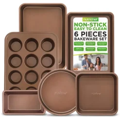 6-Piece Nonstick Bakeware Set, Durable Carbon Steel, Gold<NutriChef New