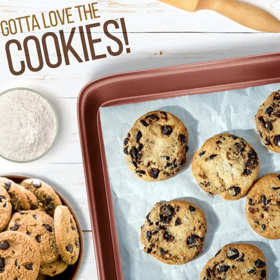 2-Piece Nonstick Cookie Sheets Set, Carbon Steel, Rose Gold<NutriChef Discount