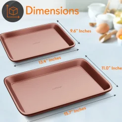 2-Piece Nonstick Cookie Sheets Set, Carbon Steel, Rose Gold<NutriChef Discount