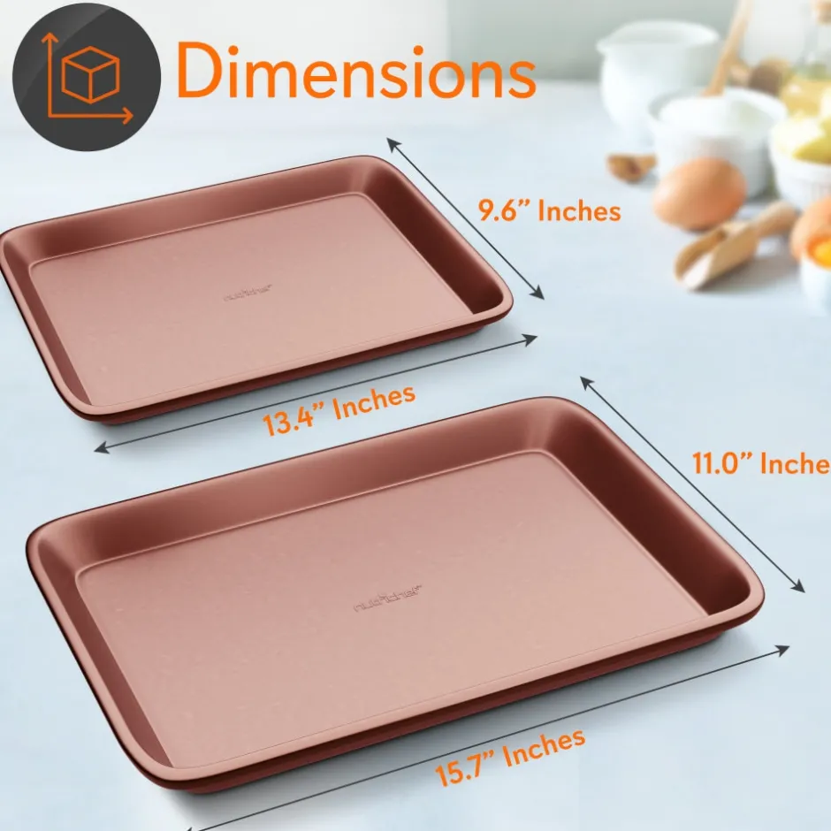 2-Piece Nonstick Cookie Sheets Set, Carbon Steel, Rose Gold<NutriChef Discount