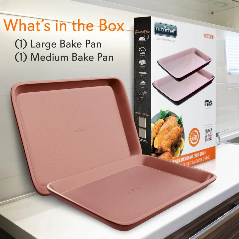 2-Piece Nonstick Cookie Sheets Set, Carbon Steel, Rose Gold<NutriChef Discount