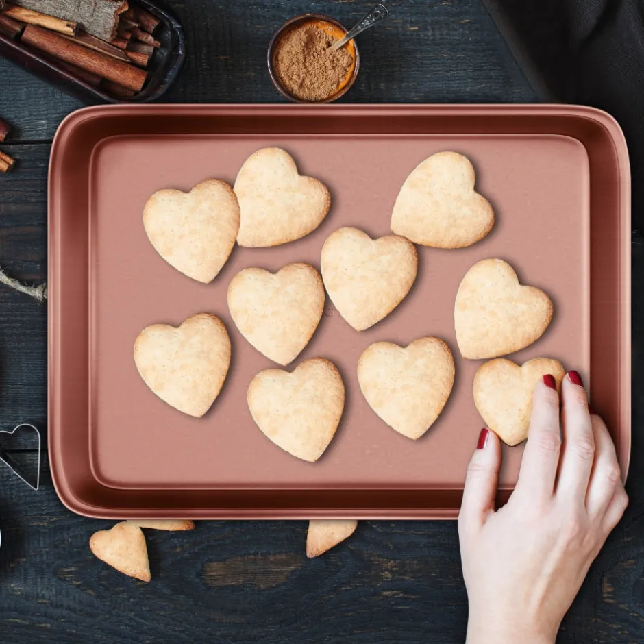 2-Piece Nonstick Cookie Sheets Set, Carbon Steel, Rose Gold<NutriChef Discount