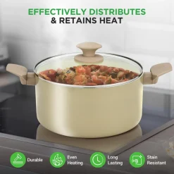 54-Piece Non-Stick Cookware Set, Even Heat Ceramic Coating, Taupe Brown<NutriChef Best
