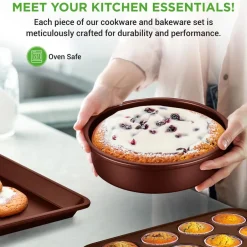 20-Piece Non-Stick Cookware Set, Even Heat, Cool-Touch Handles, Brown<NutriChef