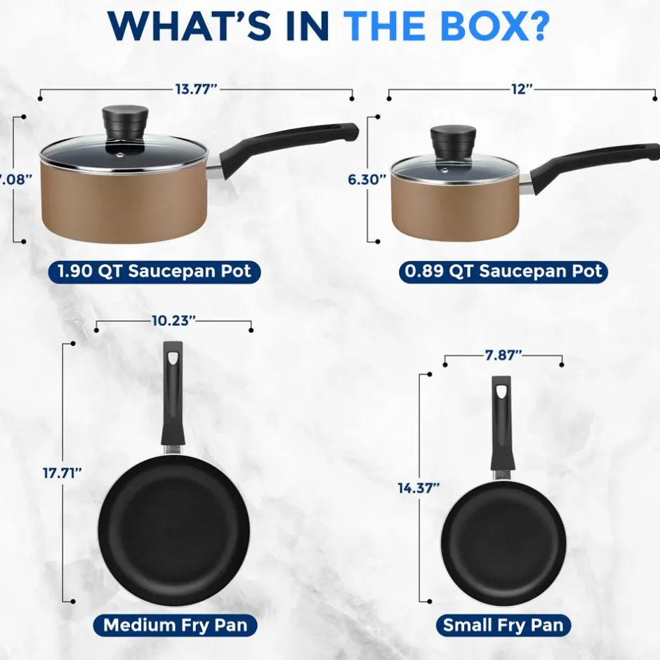 6-Piece Nonstick Cookware Set - Even Heat, Durable Coating, Gold<SereneLife Clearance