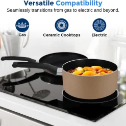 6-Piece Nonstick Cookware Set - Even Heat, Durable Coating, Gold<SereneLife Clearance