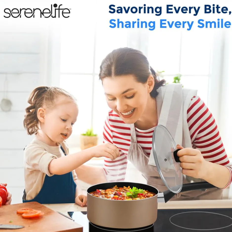 6-Piece Nonstick Cookware Set - Even Heat, Durable Coating, Gold<SereneLife Clearance