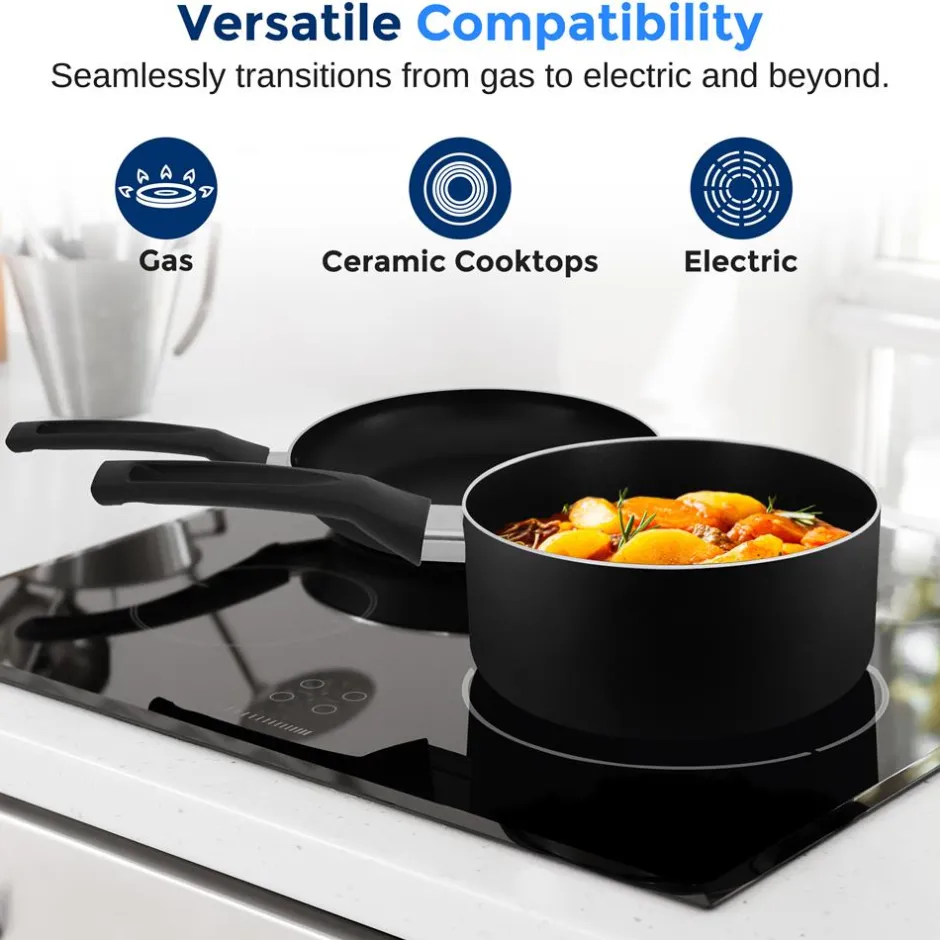 6-Piece Nonstick Cookware Set - Even Heat, Durable Coating, Black<SereneLife