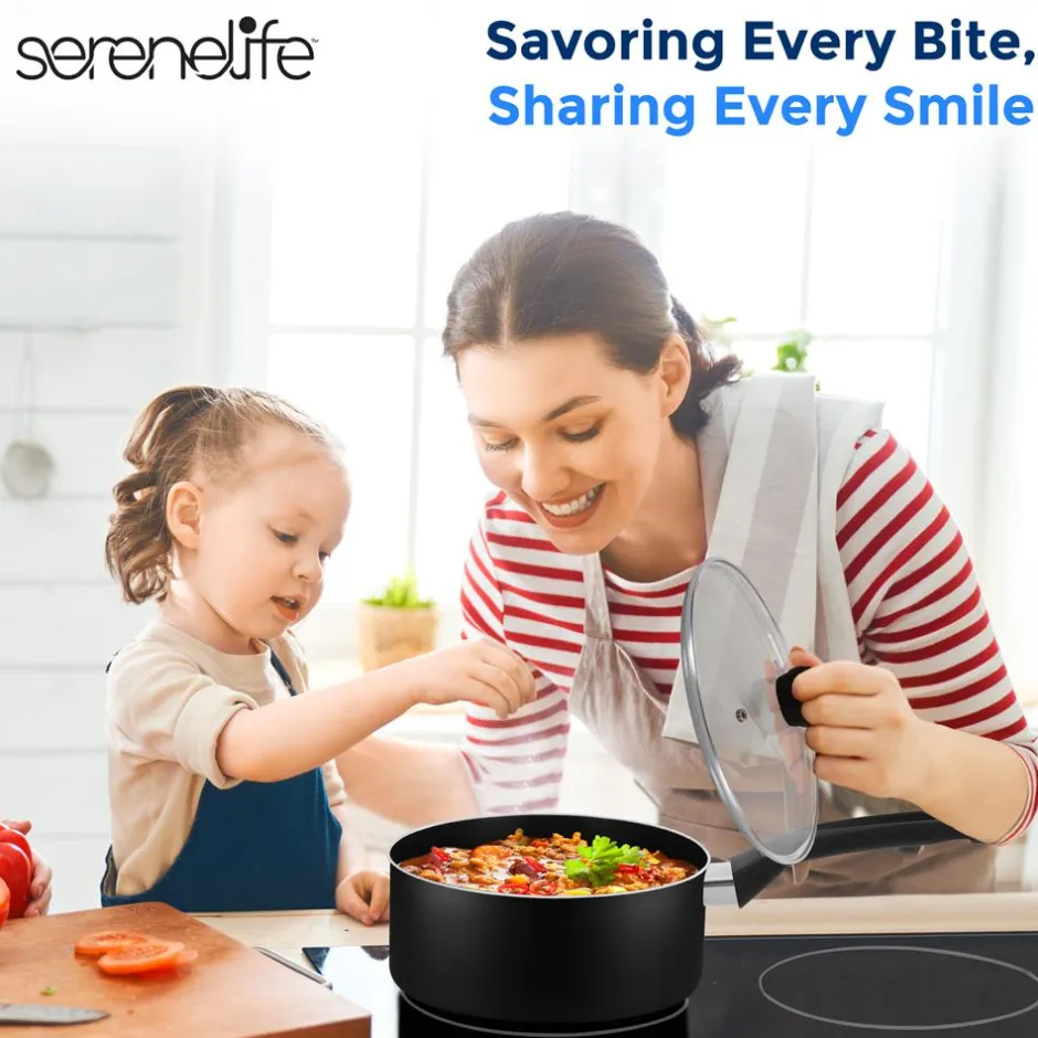 6-Piece Nonstick Cookware Set - Even Heat, Durable Coating, Black<SereneLife